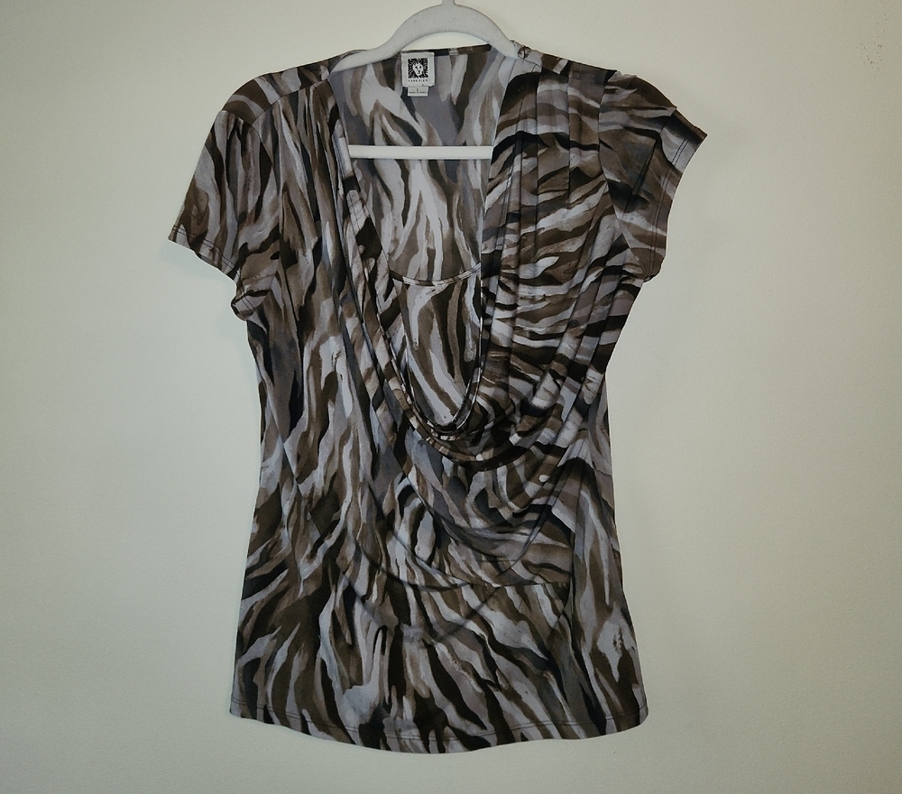 Anne Klein Zebra Print Blouse in Brown and White